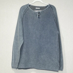 Carbon 2 Cobalt‎ Waterman Sweater Men’s Split Neck Henley Blue Cotton Raglan XL